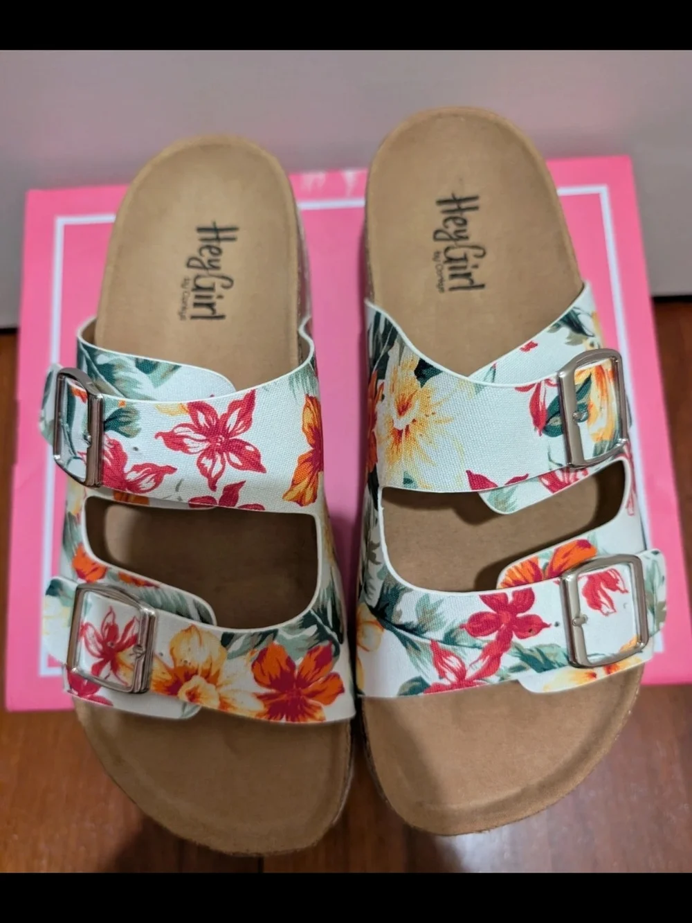 Corkys Floral Platform Sandals - White with Orange & Yellow Flowers